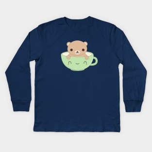 Cute Coffee Brown Bear T-Shirt Kids Long Sleeve T-Shirt